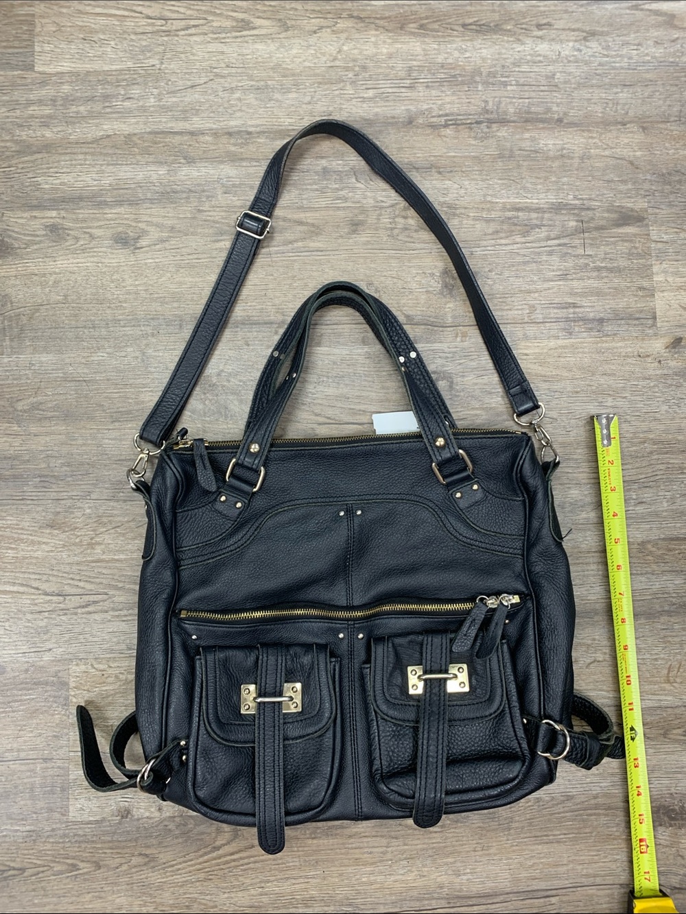 Versatile Black Leather Backpack Tote with Front Pockets